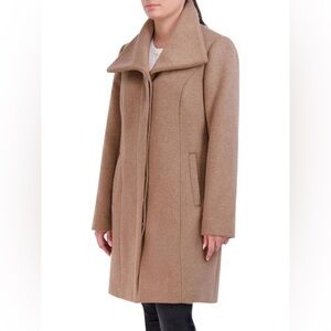 Cole Haan Convertible Collar Wool Blend Coat Size 2 Zip Front Classic Mid Length